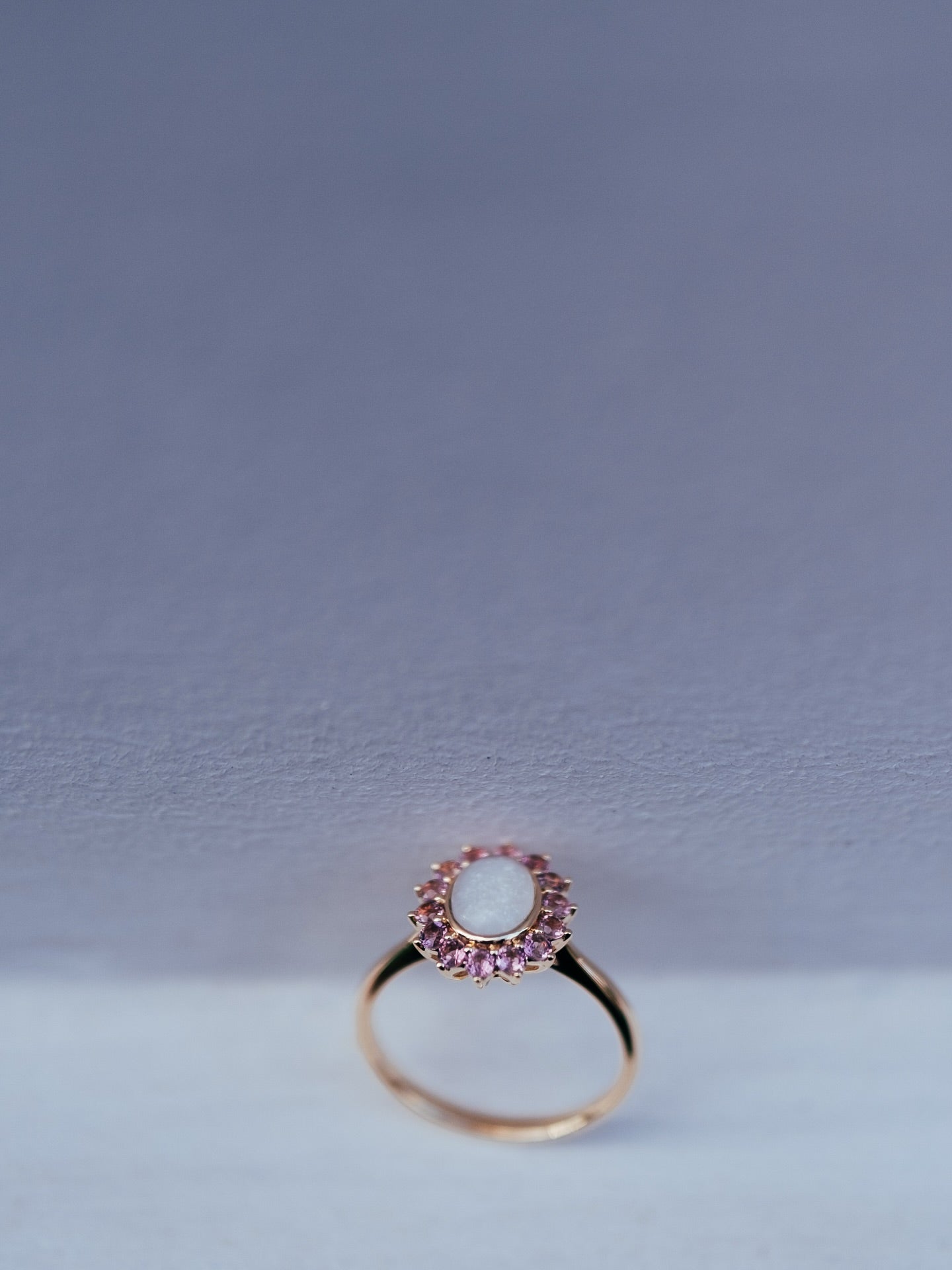 Roseglow breastmilk keepsake ring in solid gold with pink tourmalines