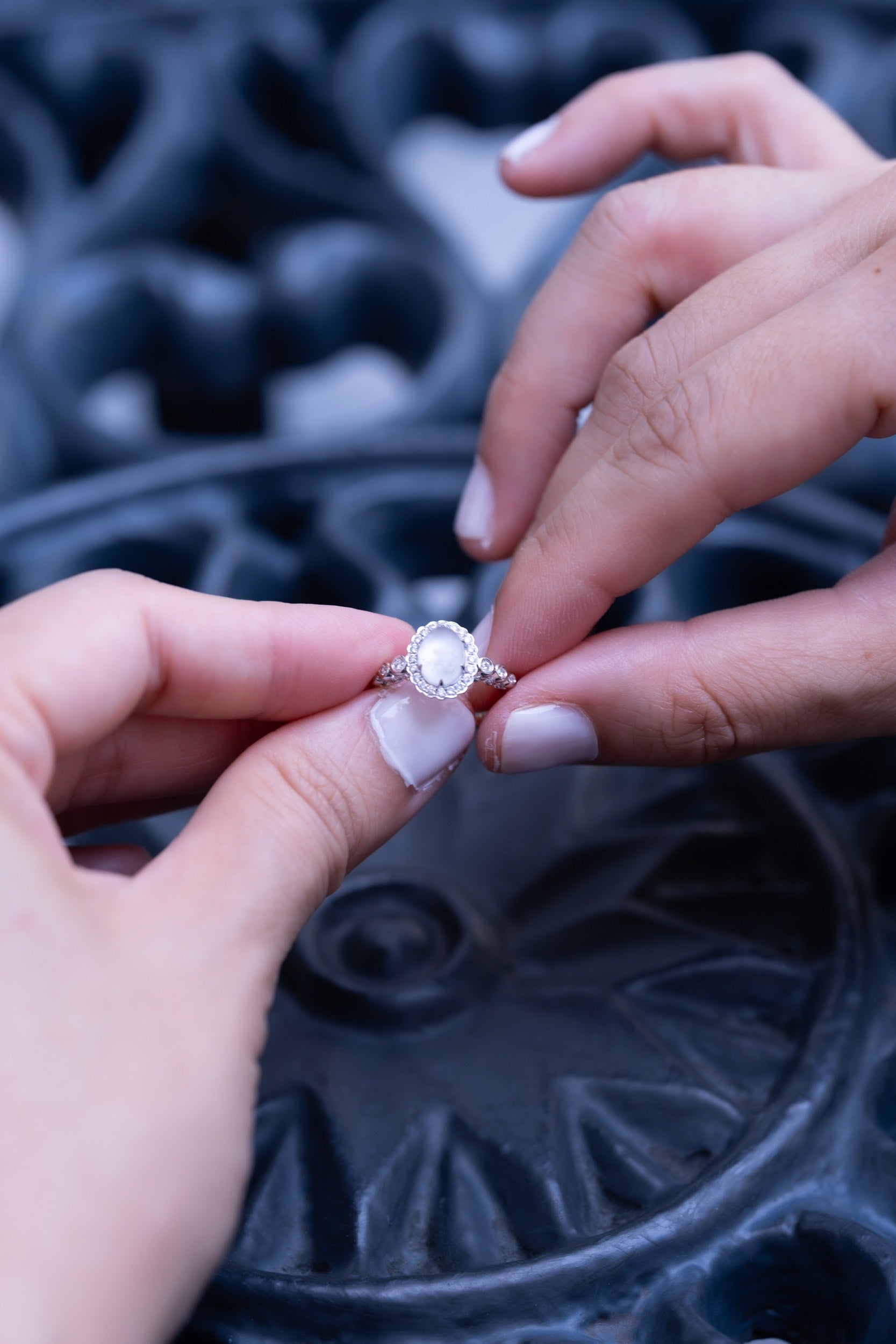 Breastmilk stone and diamond halo on the solid gold Eternity Ring