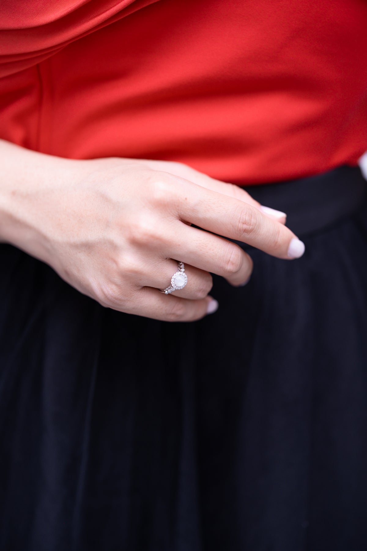 Solid gold breastmilk ring, the Eternal Halo encircled by brilliant diamonds