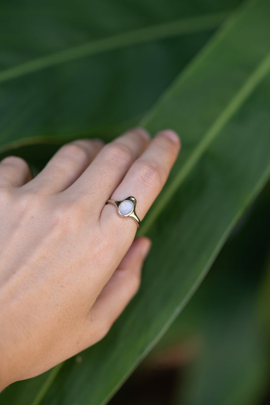 Solid gold breastmilk ring, the North Star holding a preserved stone and diamond